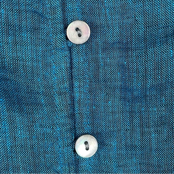 Pure Jill Linen Aqua Blue 3/4 Sleeve Easy Button-Front Lagenlook Tunic Top  Sz S - Picture 7 of 13